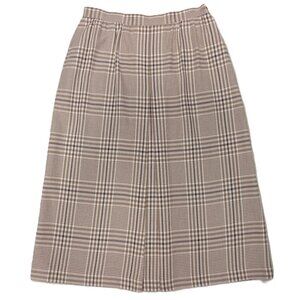 Women's Plaid Skirt Midi Pleated Tan White Black Cotton Blend A-Line Vtg Size 12